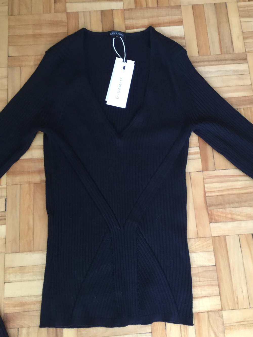 Dynamite Black Ribbed V-Neck Sweater Top